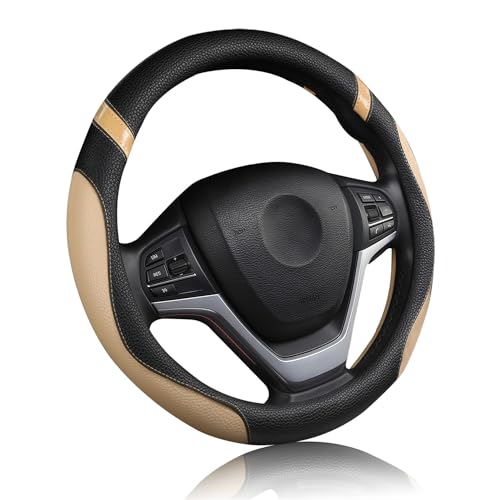 Cxtiy Pickup Truck Steering Wheel Cover – Sporty Fahsion Non-Slip Premium Leather Universal 15.5-16 Inch Steering Wheel Grip Set for Men Women (Beige) - color: Beige