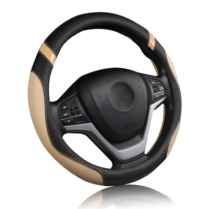Cxtiy Pickup Truck Steering Wheel Cover – Sporty Fahsion Non-Slip Premium Leather Universal 15.5-16 Inch Steering Wheel Grip Set for Men Women (Beige) - color: Beige
