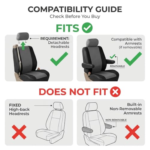 FH Group PU309102 All-Purpose Built-in Seat Belt PU Leather Seat Covers (Gray) Front Set – Universal Fit for Cars Trucks & SUVs - color: Gray/Black - Low Back (Faux Leather), size: Front Set