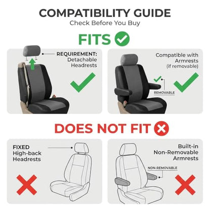 FH Group PU309102 All-Purpose Built-in Seat Belt PU Leather Seat Covers (Gray) Front Set – Universal Fit for Cars Trucks & SUVs - color: Gray/Black - Low Back (Faux Leather), size: Front Set