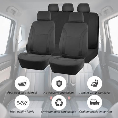 Car Seat Cover Full Sets, 9PCS Waterproof Vehicle Front and Rear Split Bench Covers with 3D Foam Back Support, Breathable Auto Seat Protective Accessories, Universal for SUV RV Truck (Black) - color: Black