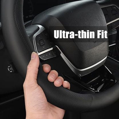Car Steering Wheel Cover 15 inch, Nappa Leather Steering Wheel Protector, Breathable, Comfortable, Anti-Slip, Black - color: Black-3