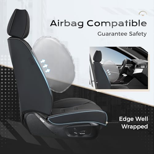 Coverado Car Seat Covers Front Seats, 2 Piece Car Seat Protector Waterproof Leather Seat Cushion Universal Fit for Truck Automotive Vehicles Black