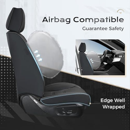 Coverado Car Seat Covers Front Seats, 2 Piece Car Seat Protector Waterproof Leather Seat Cushion Universal Fit for Truck Automotive Vehicles Black