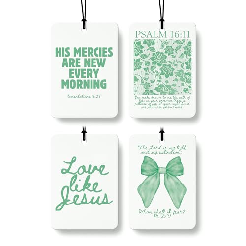 Green Christian Car Air Freshener 4 Pcs, Girly Pink Bow Floral Religious Hanging Air Freshener for Cars Closet Drawer Books, Cute Preppy Christian Car Accessories Mirror Decor for Women - color: Green