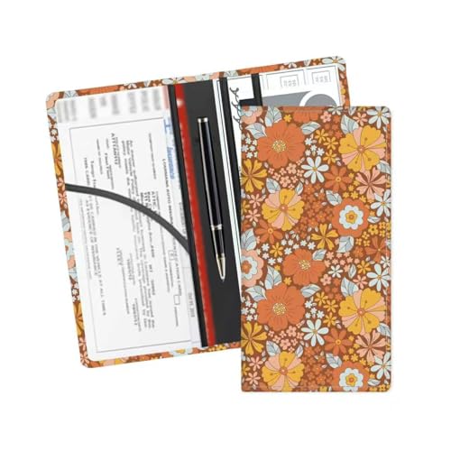 Leather Car Registration and Insurance Card Holder, Cute Car Accessories Vehicle Glove Box Car Organizer for Documents, Cards, License Cute Orange Flower - color: Cute Orange Flower