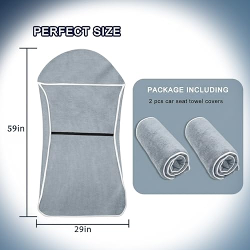Car Seat Towel Cover, 2pcs Universal Front Seat Protector for Cars, SUVs and Trucks, Sweat Towel Car Seat Cover for Gym, Yoga, Swimming, Pets and Family Travel, Light Gray