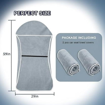 Car Seat Towel Cover, 2pcs Universal Front Seat Protector for Cars, SUVs and Trucks, Sweat Towel Car Seat Cover for Gym, Yoga, Swimming, Pets and Family Travel, Light Gray