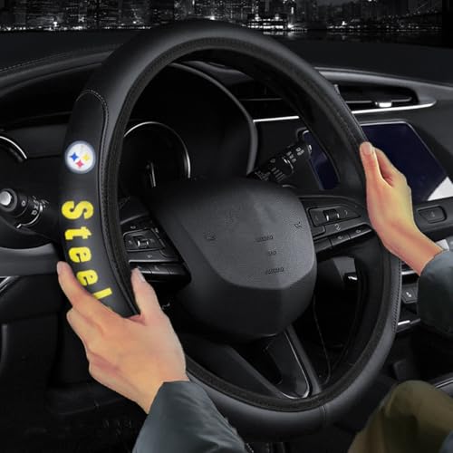 Sports Leather Steering Wheel Cover for Sports Fans Car Accessories, Universal Size fit for 14-15 Inch All Vehicle Steering Wheel Cover (C) - color: C