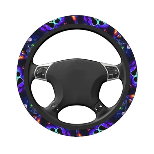 Halloween Jack and Sally Horror Nightmare Christmas Steering Wheel Cover for Women, Neoprene Anti-Slip Universal 15 inch Car Steering Wheel, Anime Car Accessories for Vehicle SUV (1)