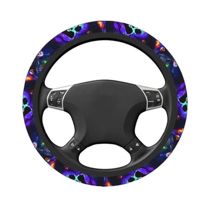 Halloween Jack and Sally Horror Nightmare Christmas Steering Wheel Cover for Women, Neoprene Anti-Slip Universal 15 inch Car Steering Wheel, Anime Car Accessories for Vehicle SUV (1)