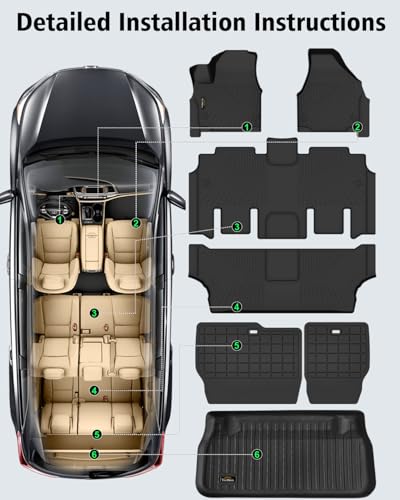 Floor Mats & Cargo Liner for Chrysler Pacifica 2017-2025 2026 Gas 7-Seater Touring (Non Hybrid&Non Pinnacle) All Weather TPE Rubber Trunk Mat Automotive Floor Liners for Pacifica Fuel 2025 Accessories - size: For Chrysler Pacifica Gas 2017-2026