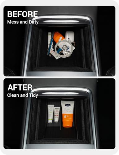 BASENOR Lower Center Console Organizer Tray for Model Y Model 3 (Proprietary Design) Bottom Storage Box Fit 2021-2024 Model Y 2021-2023 Model 3 - size: 2PCS For Tesla Model 3/Y (2021-2024)