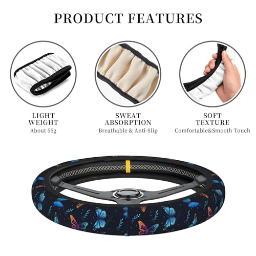 Fancy Butterflies Elastic Steering Wheel Cover Non-Slip Breathable Steering Wheel Protector Fit Auto, SUVs, Truck - color: Fancy Butterflies