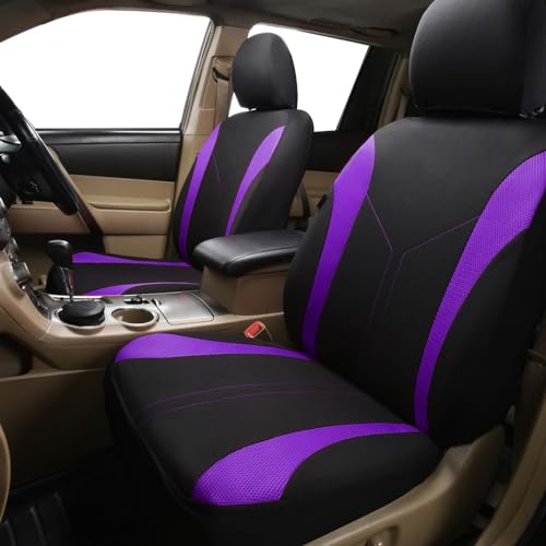 Flying Banner Car Seat Covers Full Set Front Seats and Rear Bench Mesh Fabric Splicing Polyester Cover Black with Purple Color