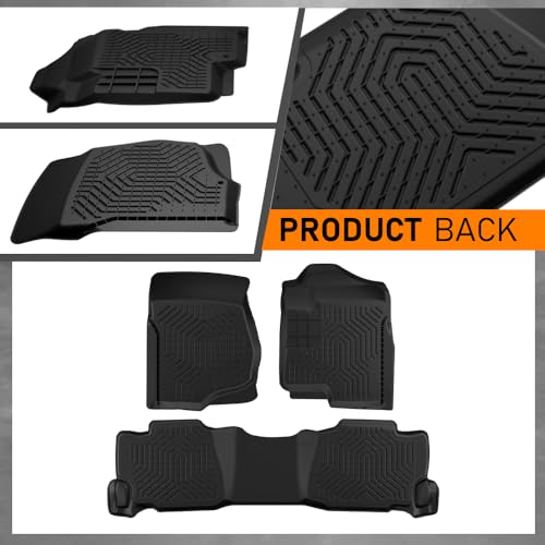 G-PLUS Floor Mats,Fit Chevy Silverado & GMC Sierra 1500 Crew Cab 2007-2013/Silverado & Sierra 2500 3500 Crew Cab 2007-2014 Floor Lines,TPE Custom Fit All Weather 1st & 2nd Row Car Mats Black 3PCS - size: 2007-2013|Fit Silverado & Sierra Crew Cab|3PCS