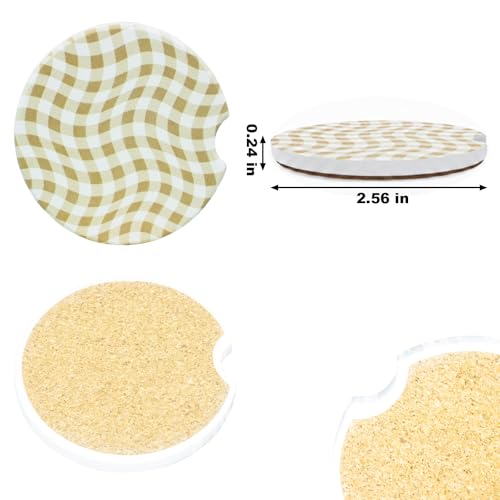 Ceramic Car Coasters, 2 Pack, 2.64" Absorbent Car Cup Holder Coasters, Cute Ceramic Car Coasters for Women, Brown Checkered Pattern - color: Brown2 Checkered