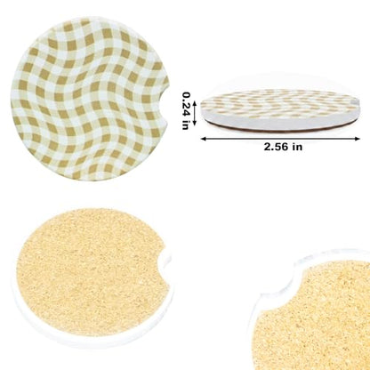 Ceramic Car Coasters, 2 Pack, 2.64" Absorbent Car Cup Holder Coasters, Cute Ceramic Car Coasters for Women, Brown Checkered Pattern - color: Brown2 Checkered