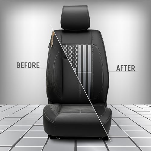 Premium PU Leather American Black Flag Seat Covers Front 2 Seat Set, Universal Fit for Trucks, Cars & SUVs Scratch Resistant Car Seat Protector & Premium Patriotic Auto Accessories（Vertical Flag） - color: Vertical Flag