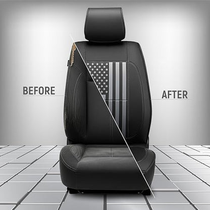 Premium PU Leather American Black Flag Seat Covers Front 2 Seat Set, Universal Fit for Trucks, Cars & SUVs Scratch Resistant Car Seat Protector & Premium Patriotic Auto Accessories（Vertical Flag） - color: Vertical Flag
