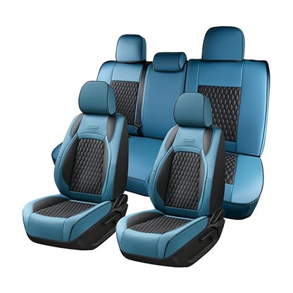 Coverado Tacoma Seat Covers Full Set, Faux Leather Custom Fit for 2024-2026 Toyota Tacoma Double/Crew Cab, Front & Rear Seat Protection (Blue) - color: Blue, size: Fullset（2024-2026）