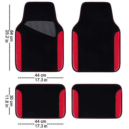 CAR PASS Rainbow Waterproof Universal Fit Faux Leather Car Carpet- Anti-Slip Nibbed Backing Floor Mats for SUV, Vans,Sedans,Trucks, Automotive Set of 4 for Women (Black with Red)