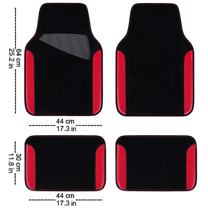 CAR PASS Rainbow Waterproof Universal Fit Faux Leather Car Carpet- Anti-Slip Nibbed Backing Floor Mats for SUV, Vans,Sedans,Trucks, Automotive Set of 4 for Women (Black with Red)