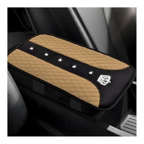 Bling Crown Car Center Console Mats, Anti-Slip and Waterproof Crystal Car Armrest Pad Protector, Universal Rustproof Armrest Decor Cushion for Cars & SUVs, Car Accessories (Beige) - color: Beige