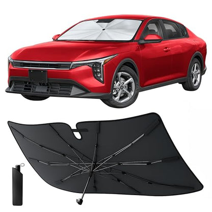 Econour Windshields Sun Shade Umbrella for Car | Medium Foldable Car Sunshade | UV & Heat Protection Front Window Sun Shield, Keeps Interior Cool, Fits Sedans SUVs & Trucks (57” x 33”)