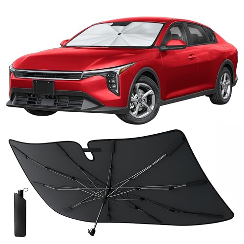Econour Windshields Sun Shade Umbrella for Car | Medium Foldable Car Sunshade | UV & Heat Protection Front Window Sun Shield, Keeps Interior Cool, Fits Sedans SUVs & Trucks (57” x 33”)