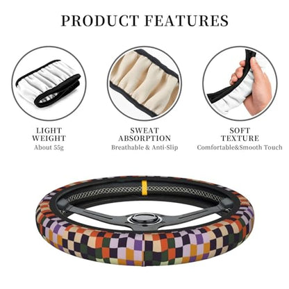 Steering Wheel Cover Accessories Neoprene Cover Non-Slip Breathable Easy to Install Suitable for Women Men Girls for Car SUV Van Truck Universal 14.5-15.5 Inch Checkerboard - color: Checkerboard