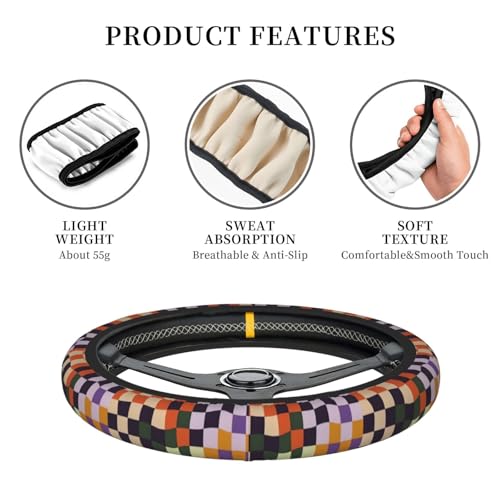 Steering Wheel Cover Accessories Neoprene Cover Non-Slip Breathable Easy to Install Suitable for Women Men Girls for Car SUV Van Truck Universal 14.5-15.5 Inch Checkerboard - color: Checkerboard
