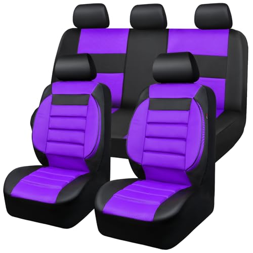 CAR PASS Leather 3D Foam Back Support Car Seat Covers Full Set Air Mesh Automotive Seat Covers, All Season Car Seat Cover Fit Automotive,SUV,Sedan,Van, Airbag Compatible Elegance (Black Purple) - color: black and purple