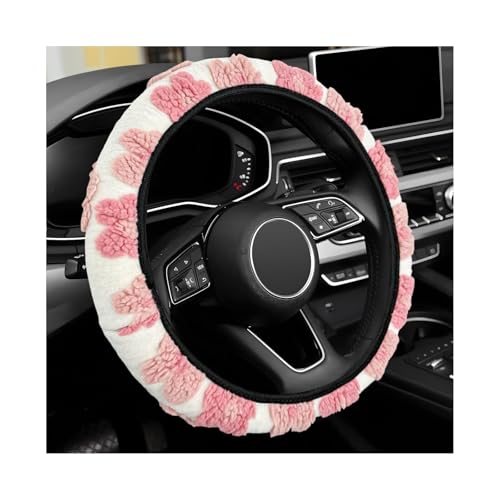 Plush Flowers Steering Wheel Cover, 15 inch Anti-Slip Breathable Steering Wheel Protector Cute Floral Decor, Elastic Soft Wheel Cover Universal Fit for Most Vehicles (Pink) - color: Pink