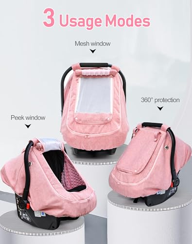 Waterproof Baby Car Seat Cover，YVMVDV Patented Pink Cold Weather Carseat Cover for Babies,Infant Car Seat Cover Canopy for Girls, Windproof Car Seat Canopy for Girls, Keeps Babies Warm and Cozy - color: Thick-Pink