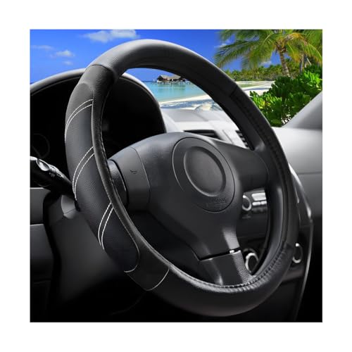 Zpana Car Steering Wheel Cover, 15 Inch Carbon Fiber Leather Non-Slip Steering Wheel Protector with Lining, Breathable Automotive Interior Accessories, Universal for SUV RV Truck (Black) - color: Black