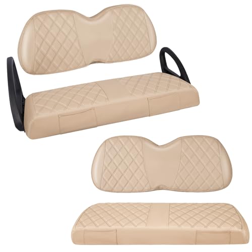 Golf Cart Seat Covers Full Set Front & Rear Kit for Club Car Tempo OEM, Premium Vinyl Leather Replacement Cushion Covers, No Tools Needed & Easy to Clean (Beige) - color: Beige, size: Fit Club Car Tempo OEM Seat