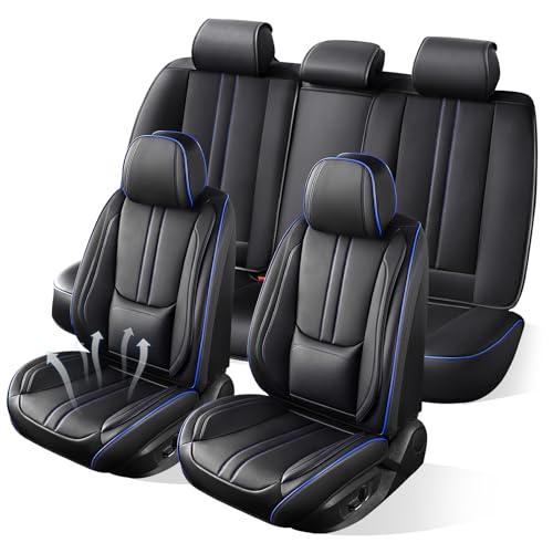 Car Seat Covers Full Set Fit for Lexus RX350 2009-2026, Luxury Faux Leather Seat Covers 5 Seats, Breathable Anti-Slip Seat Protectors with Lumbar Support(Black&Blue line,Full Set) - color: Black&Blue line, size: Fit for RX350 full set
