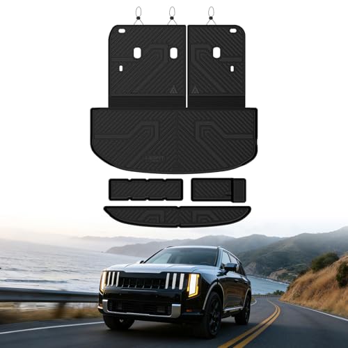 LASFIT Cargo Mat & Backrest Mats for Kia Telluride 2027 (Only Fit Gas, Not Fit Hybrid), All Weather TPE Custom Fit Cargo Liner Trunk Mats & Seatback Mats Accessories for Kia Telluride 2027, Black - size: 3)For Kia Telluride | 2027 | Cargo