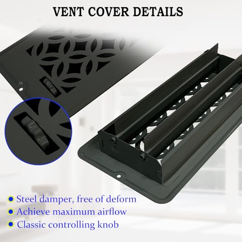 4 x12 Floor Register, Floor Vent Cover, Screws Included, Air Vents, All Steel Heavy Duty Floor Register, Easy Adjustable Air Supply Lever (4"X12" Black, 6Pack) - color: 4 x12 Black, 6Pack