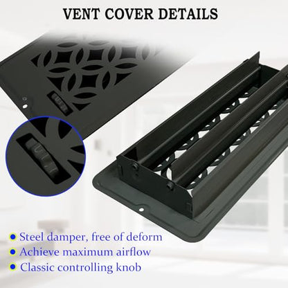 4 x12 Floor Register, Floor Vent Cover, Screws Included, Air Vents, All Steel Heavy Duty Floor Register, Easy Adjustable Air Supply Lever (4"X12" Black, 6Pack) - color: 4 x12 Black, 6Pack