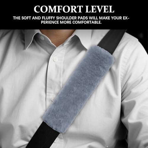 2PCS Car Seat Belt Cover Pads, Fluffy Car Seatbelt Covers, Soft & Comfortable Plush Seat Belt Cushion Protects Shoulder, Auto Safety Belt Strap Cover to Protect Your Neck (Grey) - color: Grey