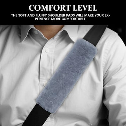 2PCS Car Seat Belt Cover Pads, Fluffy Car Seatbelt Covers, Soft & Comfortable Plush Seat Belt Cushion Protects Shoulder, Auto Safety Belt Strap Cover to Protect Your Neck (Grey) - color: Grey