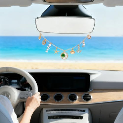 OPG Sea Shell Rear View Mirror Accessories Hanging Charms,Hand-Made Car Hanging Ornament Gifts for Women/Men,Cute Hanging Charm for Rear View Mirror (Green)