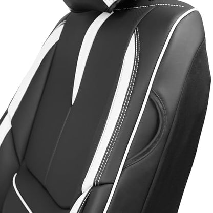 Front Seat Covers for Chevy Camaro 2010-2024, Leather Car Seat Protector, Bucket Seat Covers, Waterproof Car Seat Cushions, Stylish Full Coverage Car Seat Covers(Black/White,2 Seat)