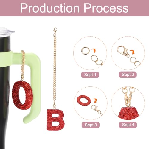 MECCANIXITY Bling Car Letter Charm, Initial B Letter Interior Car Rear View Mirror Decoration Hanging Crystal Ornaments for Women Bags Water Cup DIY Craft, Red - style: Letter B