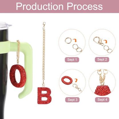 MECCANIXITY Bling Car Letter Charm, Initial B Letter Interior Car Rear View Mirror Decoration Hanging Crystal Ornaments for Women Bags Water Cup DIY Craft, Red - style: Letter B