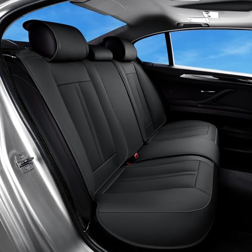 Huidasource Back Seat Cover, Luxury Nappa Leather Back Car Seat Cover, Back seat Covers with Velcro Adjustable, Cooling Holes, Seat Belts, Child Safety Seats etc, Fit for Most Cars SUV Trucks, Black - color: R# Black, size: Rear