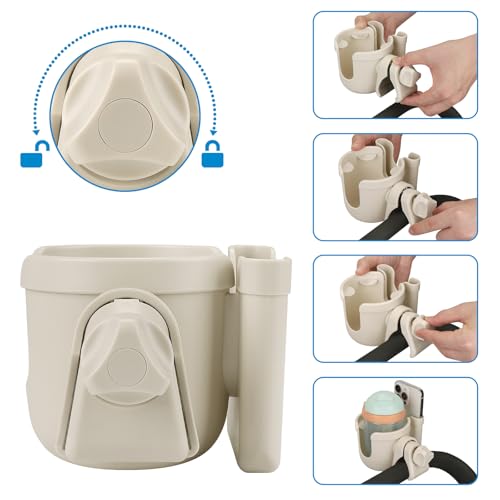 Accmor Stroller Cup Holder with Phone Holder, Bike Cup Holder, Universal Cup Holder for Uppababy Nuna Doona Strollers, 2-in-1 Cup Holder for Walker, Wheelchair, Scooter - color: All Off White