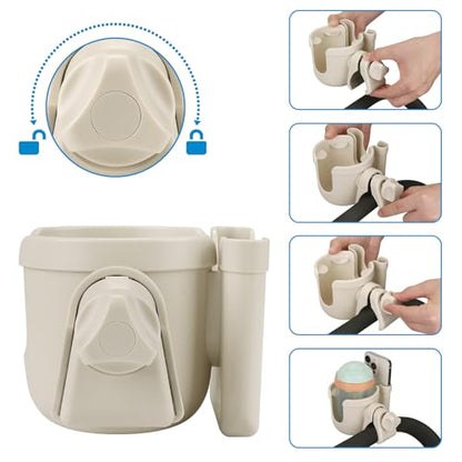Accmor Stroller Cup Holder with Phone Holder, Bike Cup Holder, Universal Cup Holder for Uppababy Nuna Doona Strollers, 2-in-1 Cup Holder for Walker, Wheelchair, Scooter - color: All Off White